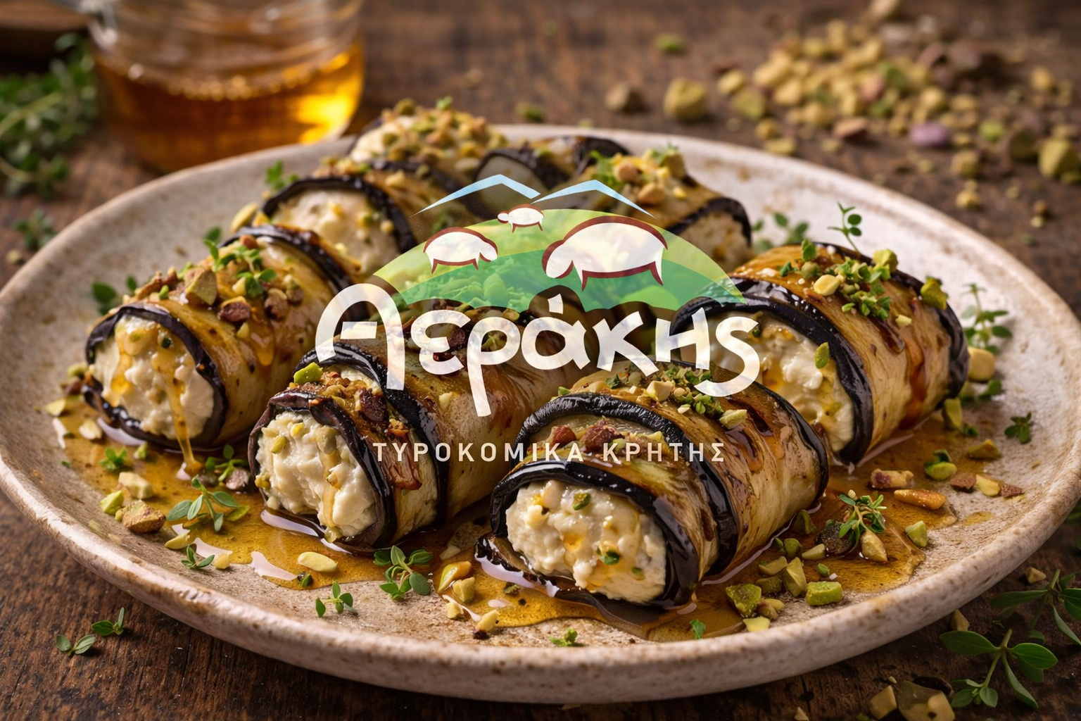 Ρολάκια μελιτζάνας με Κατσικίσιο Τυρί Κρήτης Αεράκης